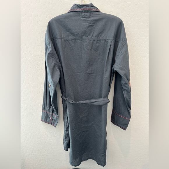 NATURAL LIFE Shirt Dress Gray Button Front Belted Star Elbow Patch NWT | Medium - Picture 5 of 8
